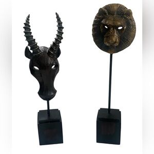 DECORATIVE WOODEN AFRICAN ANIMAL STATUES LION ANTELOPE